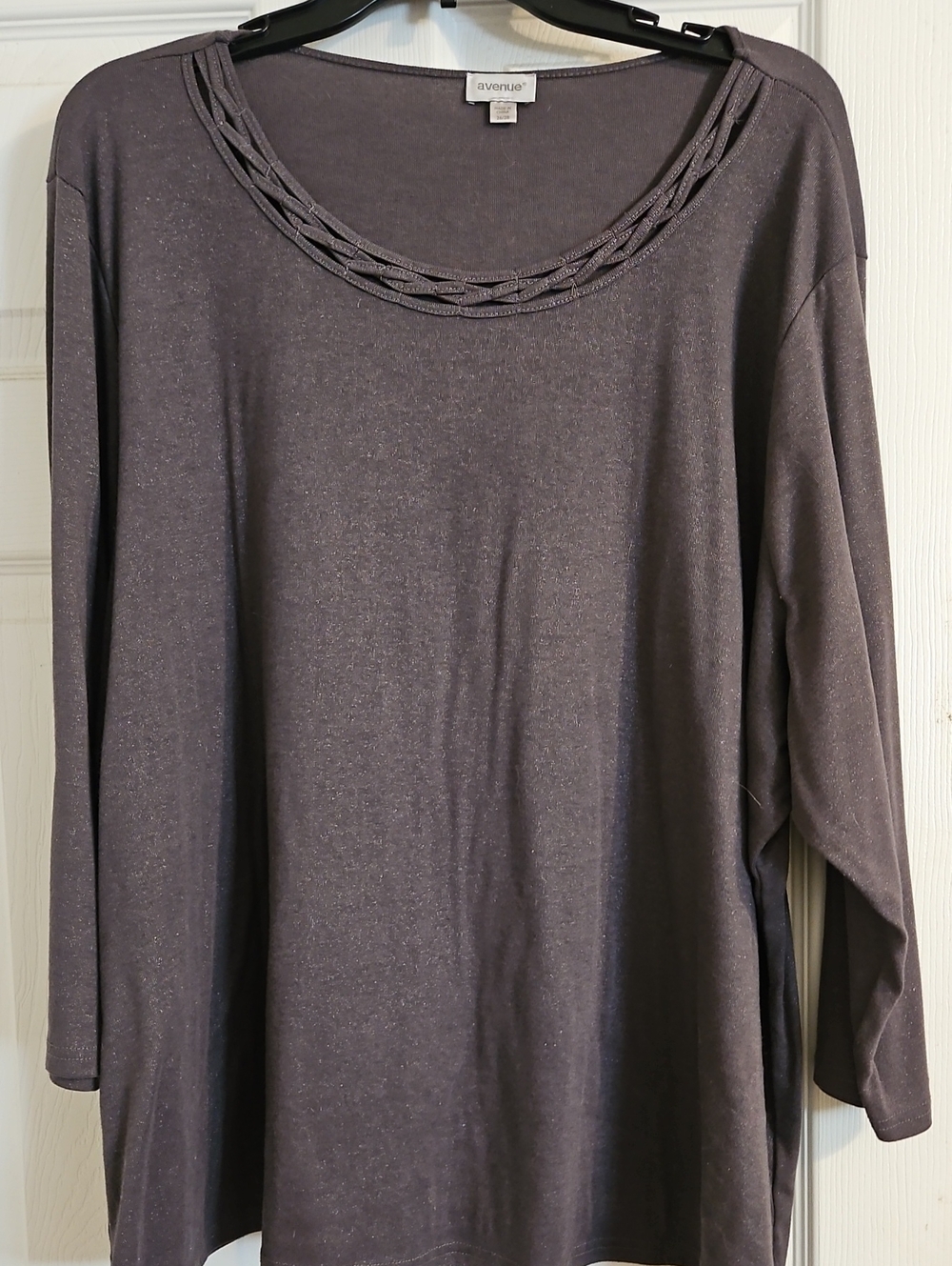 Avenue Women's Long Sleeve Scoop Neck Top in Charcoal Gray with Braided Detail